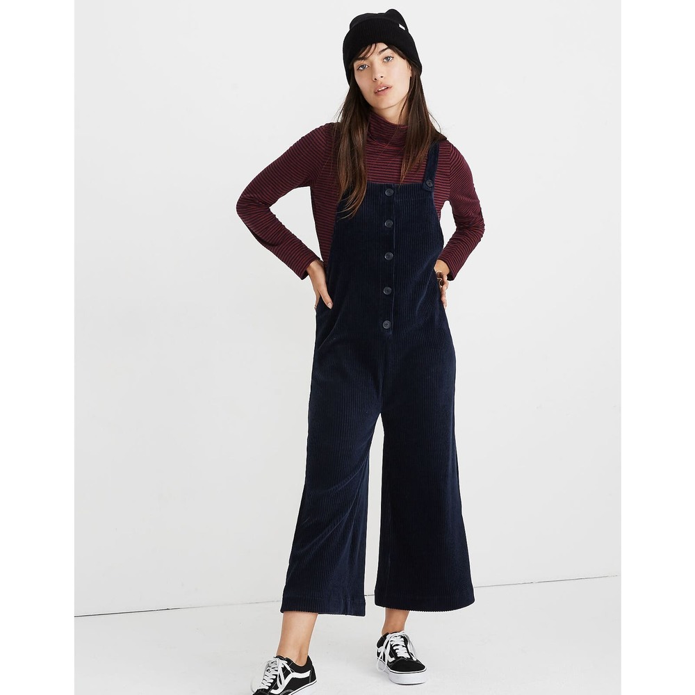 Madewell Texture & Thread Blue Button Front Velour Corduroy Overall Size XS
